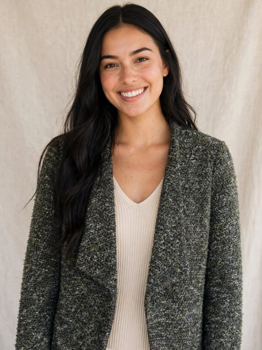 Grey Tweed Boucle Blazer S Open Front Minimalist Office Chic